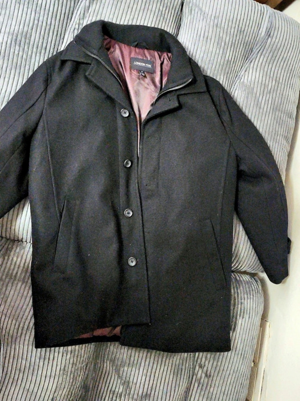 London Fog Black Wool Blend Pea Coat Size Medium
